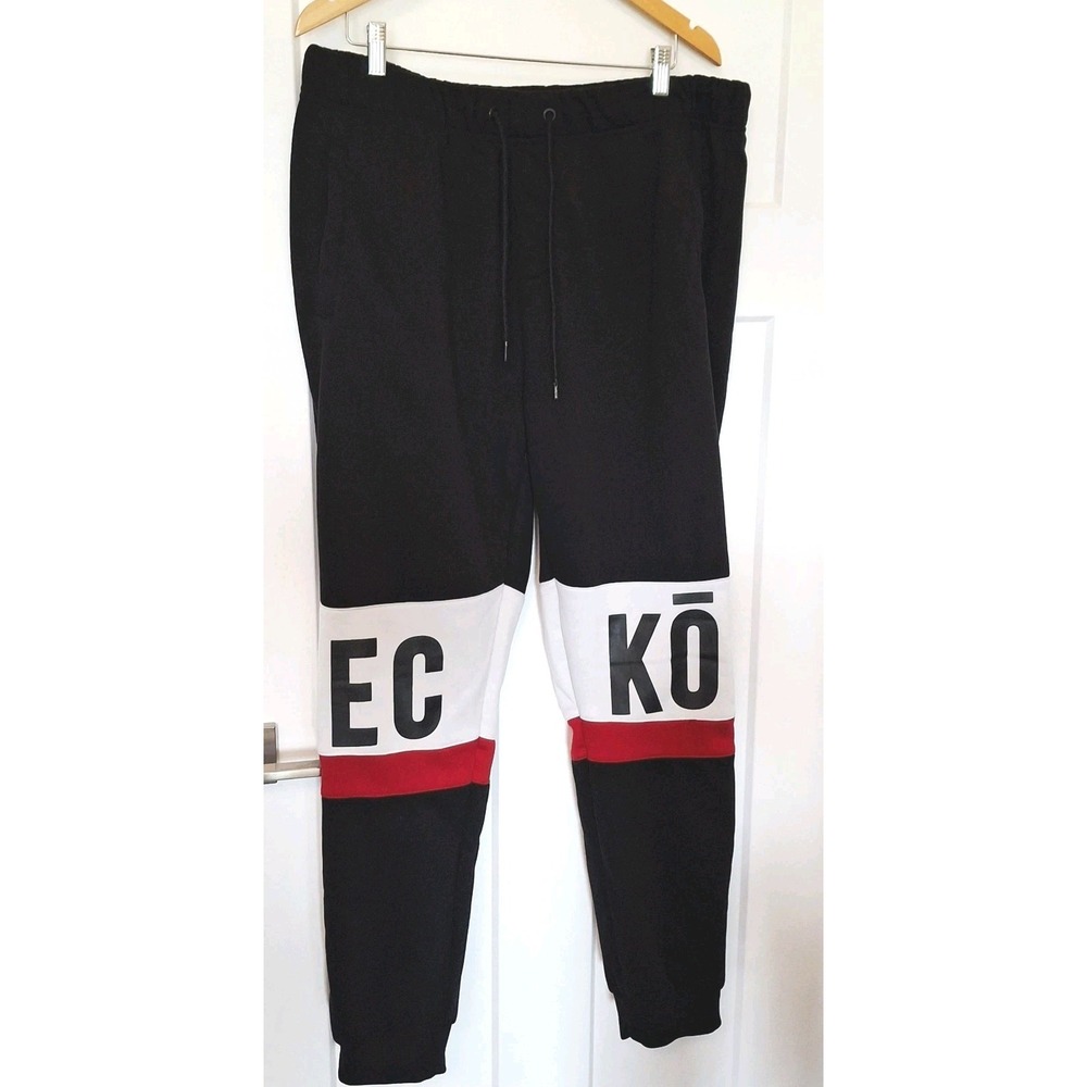 Ecko Unltd Jogger Sweatpants Mens 2XL Black Red White Spellout Hip Hop Y2K